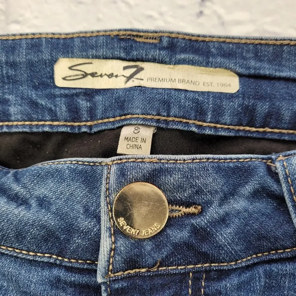 Seven7 Skinny Sure-Shaper Jeans Dark Wash Light Distressing Whiskering size 8